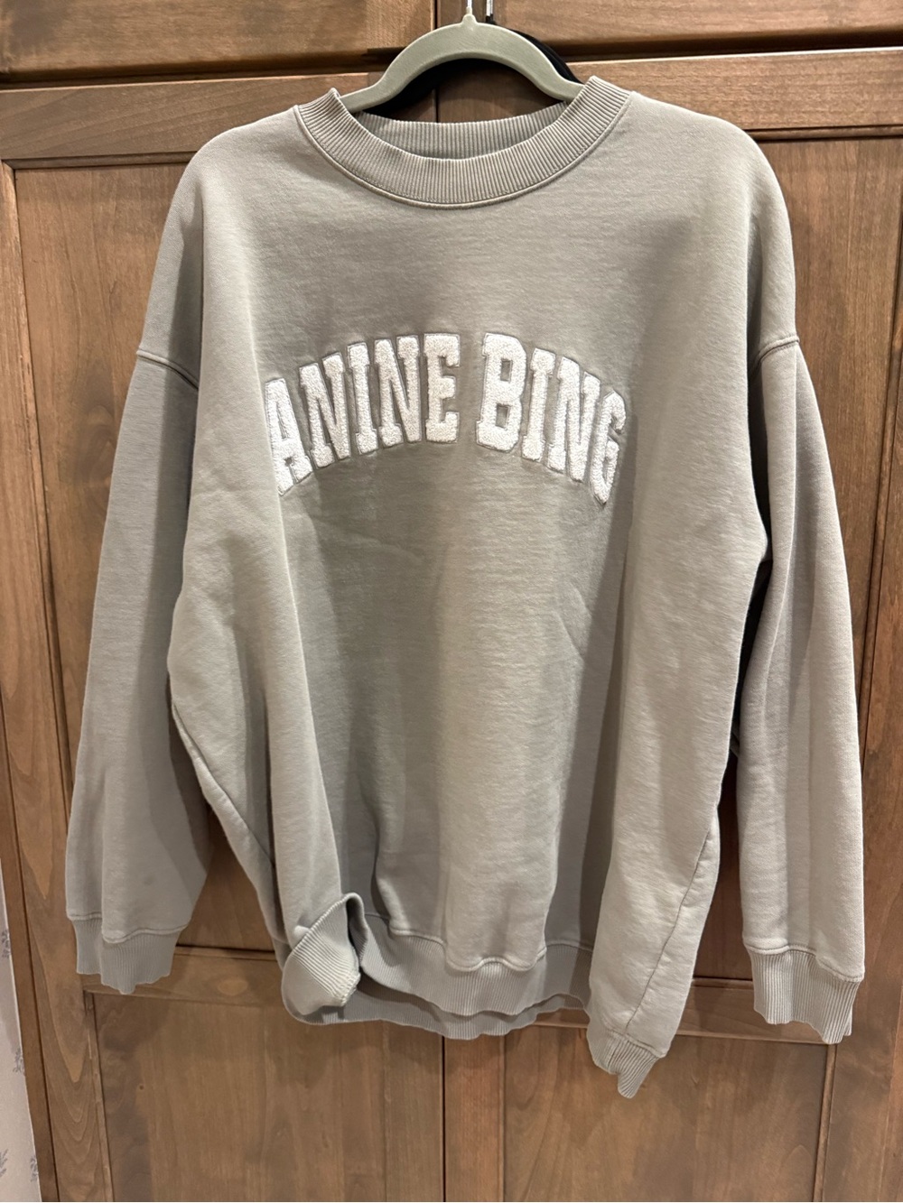 Anine Bing Men's Crewneck Sweatshirt in Taupe with White Appliqué